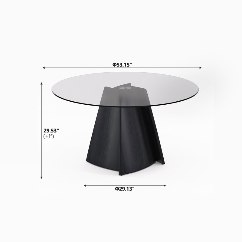 Modern Round Glass Top Pedestal Dining Table For 4 Or 6 People, 29.53"H x 53.15"L x 53.15"W, Black