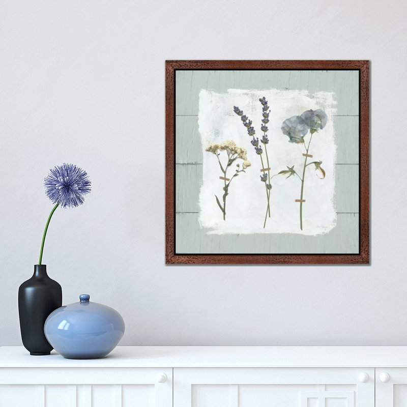 Pressed Flowers On Shiplap II by Carol Robinson - Floater Frame Painting on Canvas, 45.72 cm H x 45.72 cm W, Brown