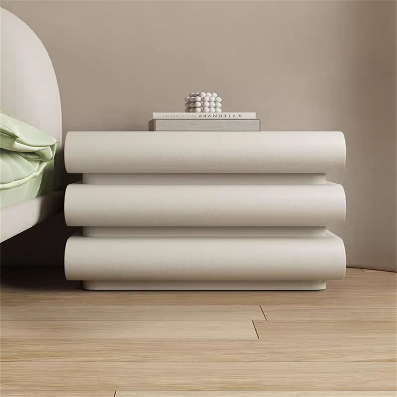 Cream Style Leather Triple-Drawer Nightstand - Modern Minimalist Bedroom Storage Cabinet, Luxe Bedside Organizer