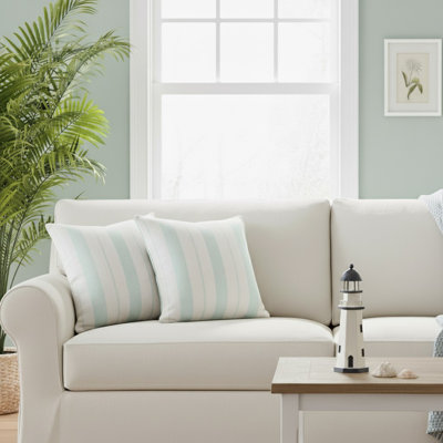 Blue Striped Cotton Throw Pillow Cover Set