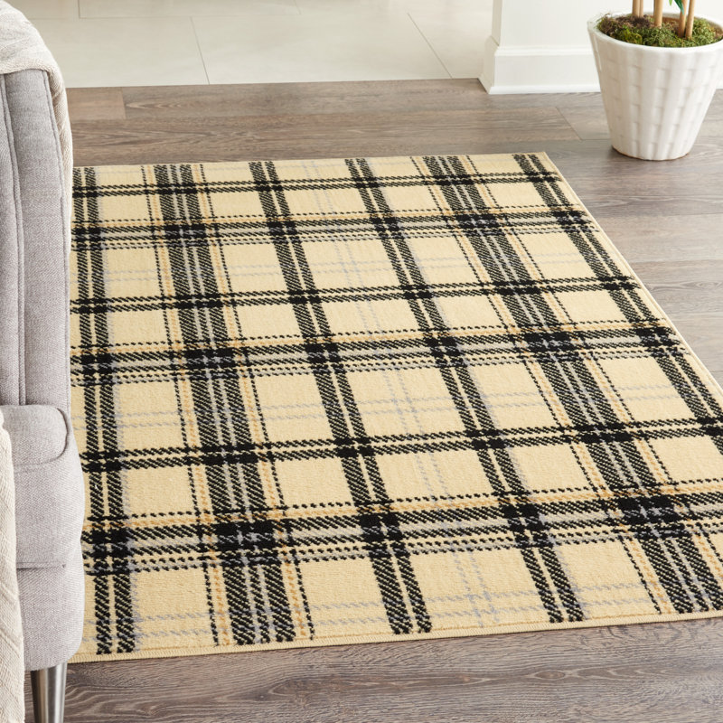 Tapis crème / noir Hankinson Prague, Rectangle 5 pi 3 po x 7 pi 3 po