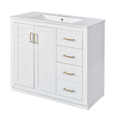 Meuble-lavabo de haute qualité avec lavabo en céramique et beaucoup de rangement, idéal pour les salles de bain élégantes