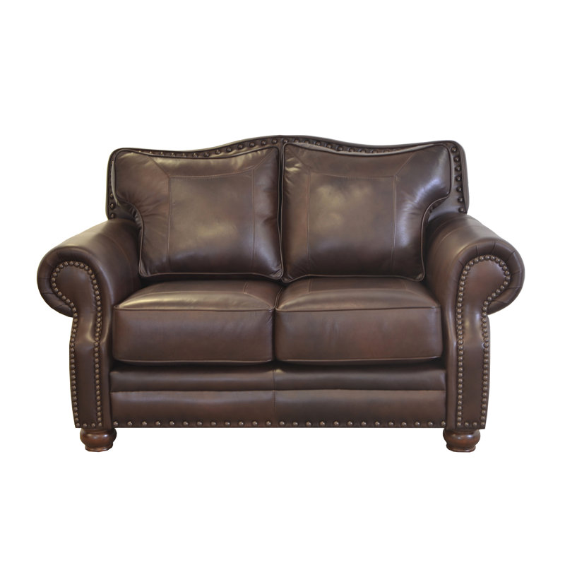 Sophear Upholstered 74'' Loveseat, Berkshire Dark Brown Genuine Leather