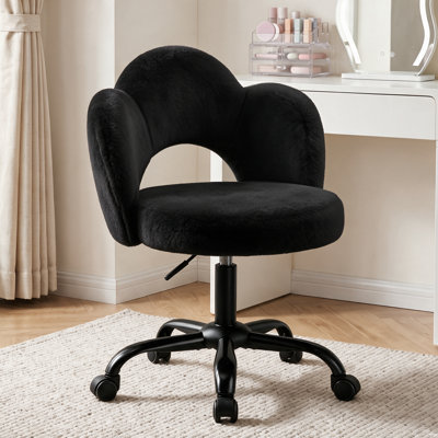 Fur Vanity Chair with Wheels and Adjustable Height
