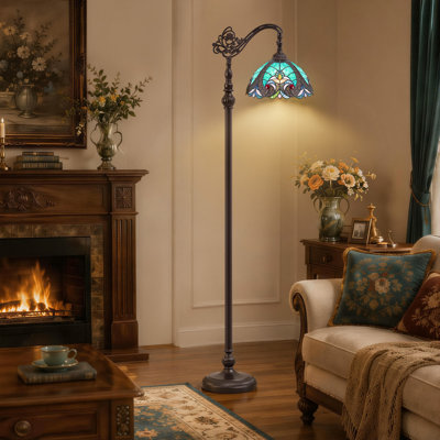70" Modern Adjustable Arc Floor Lamp, 11 Inch Tiffany-Style Stained Glass Shade with Foot Switch, for Living Room, Bedroom, Home Office, Reading Nook