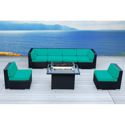 OceanCity 6 - Person Outdoor Seating Group with No Assembly Sectional and Fire Table