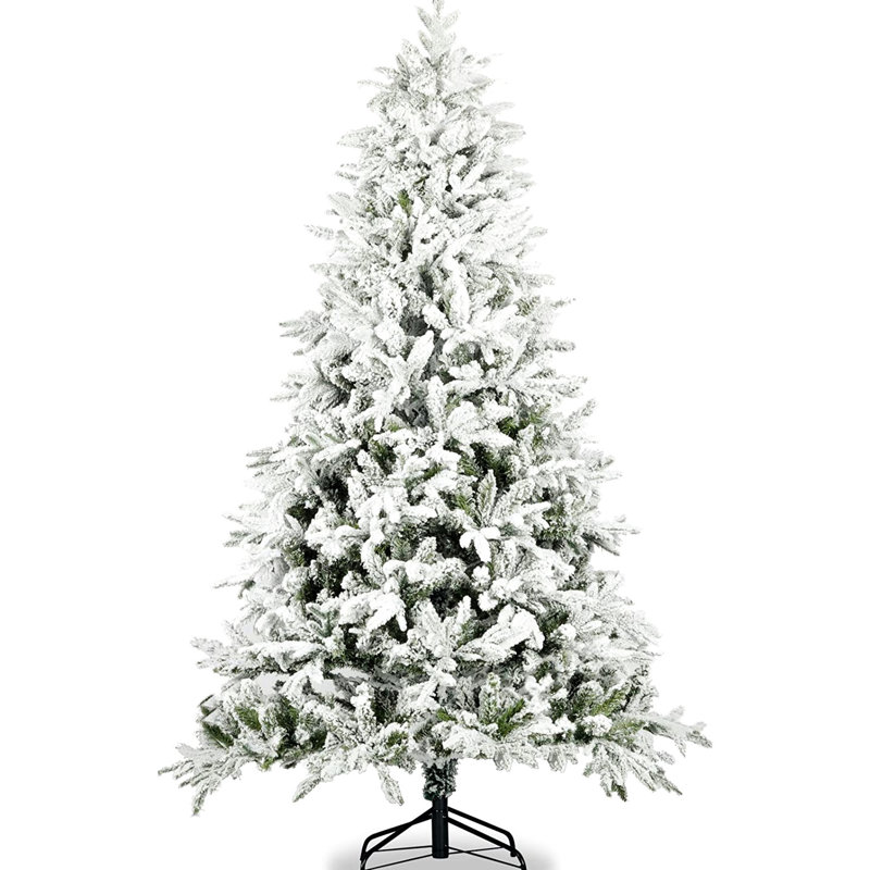 Arbre de Noël articulé artificiel de 7 pi avec flocons de neige réalistes blancs - base en métal stable pour une décoration de fête robuste et durable