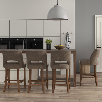 Upholstered Counter Stool With Solid Wood Legs Set of 4