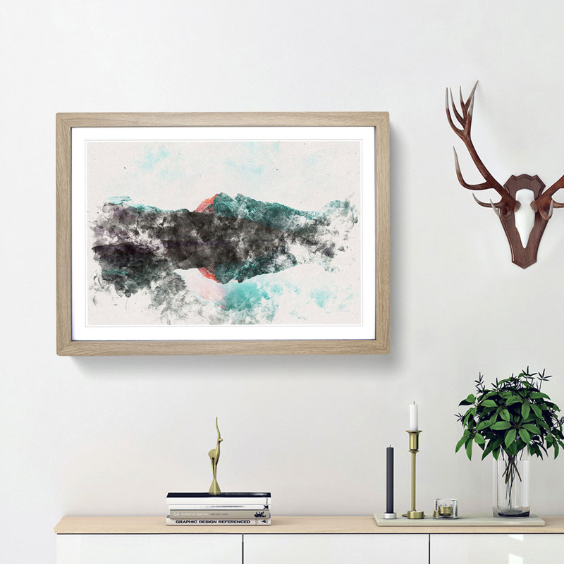 Mountain Reflection in France - Framed Print, 33cm H x 45cm W x 2cm D, Oak Framed