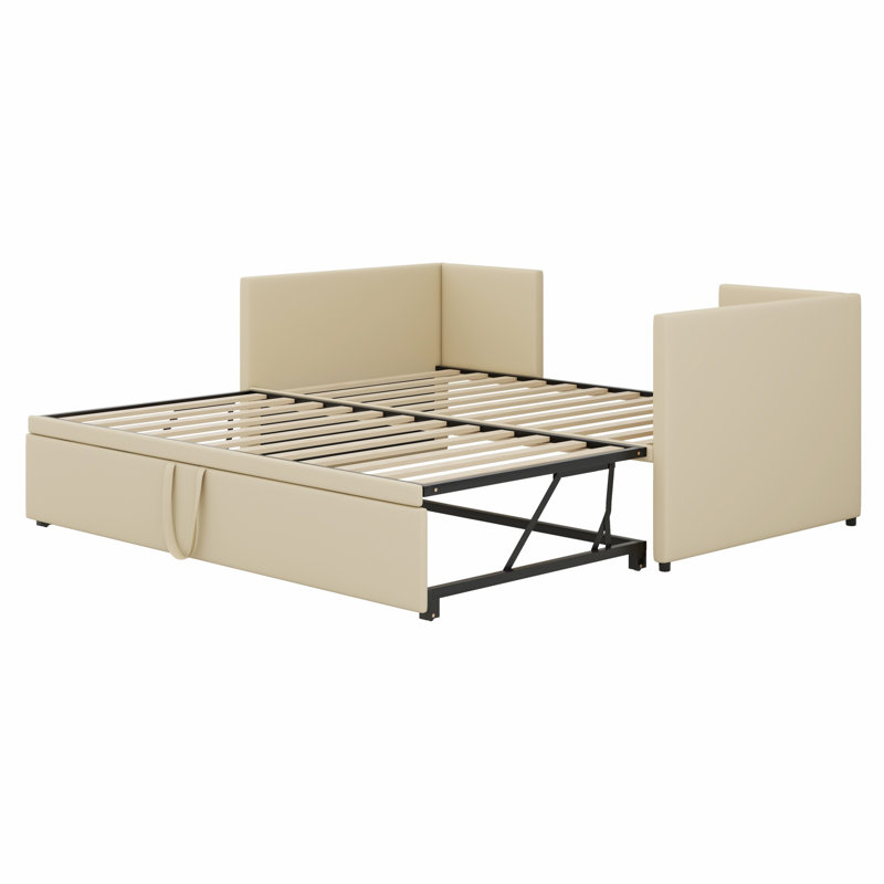 Lit de jour rembourré avec lit gigogne, Beige