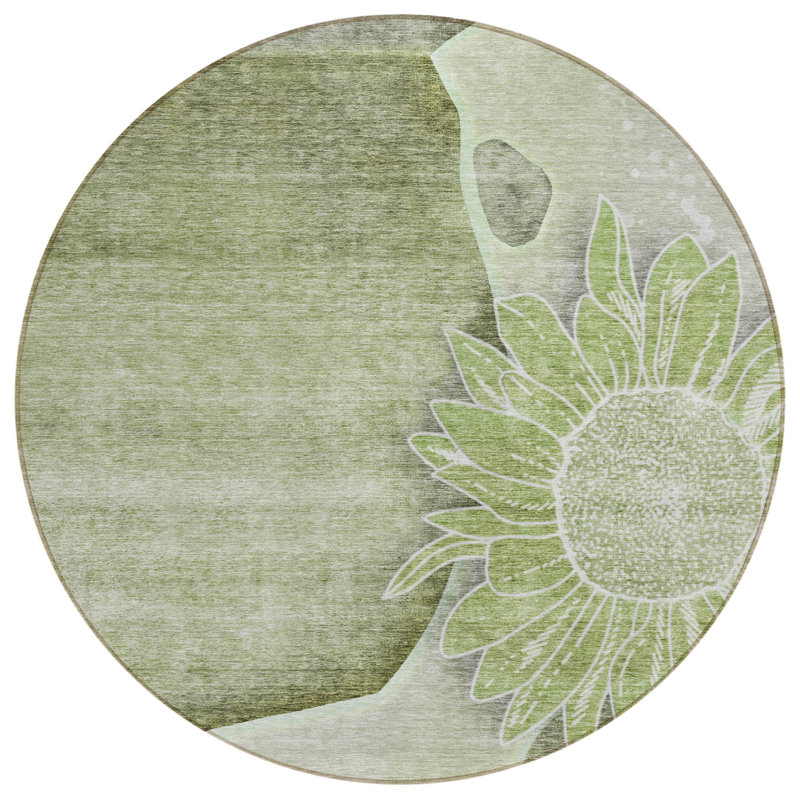 Tapis d'intérieur rond 8 pi vert et gris à motif d'artichauts
