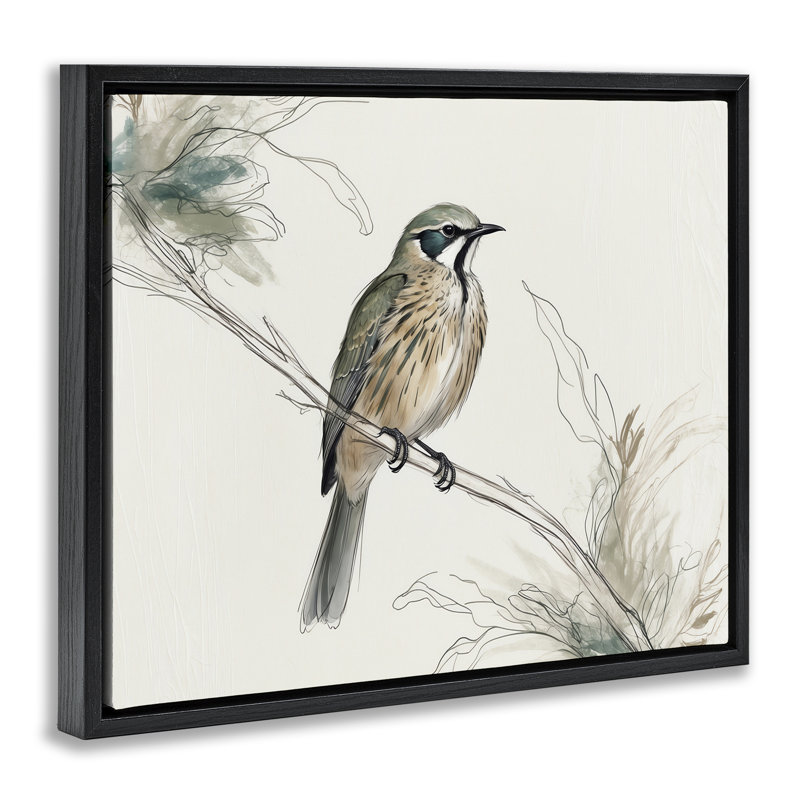 Illustrated Wildlife Bird Floating Frame, design by LSR Creative Studio, Jet Black Floater Frame, 17" H x 21" W