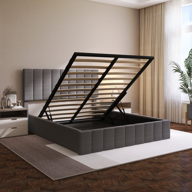 Upholstered Platform Bed With A Hydraulic Storage System, Gray, Queen