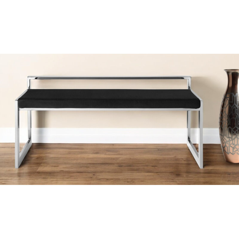 Banc rembourré 48 po en velours, Noir
