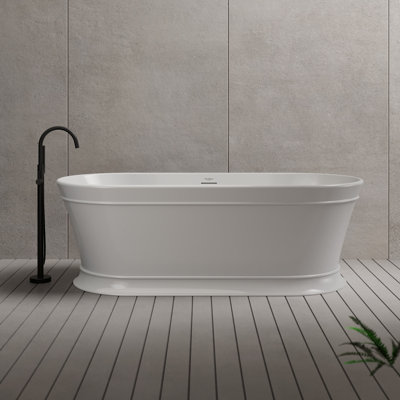 Baignoire de trempage autoportante blanche en acrylique avec trop-plein et bonde escamotable 67 po x 31,5 po Monblari