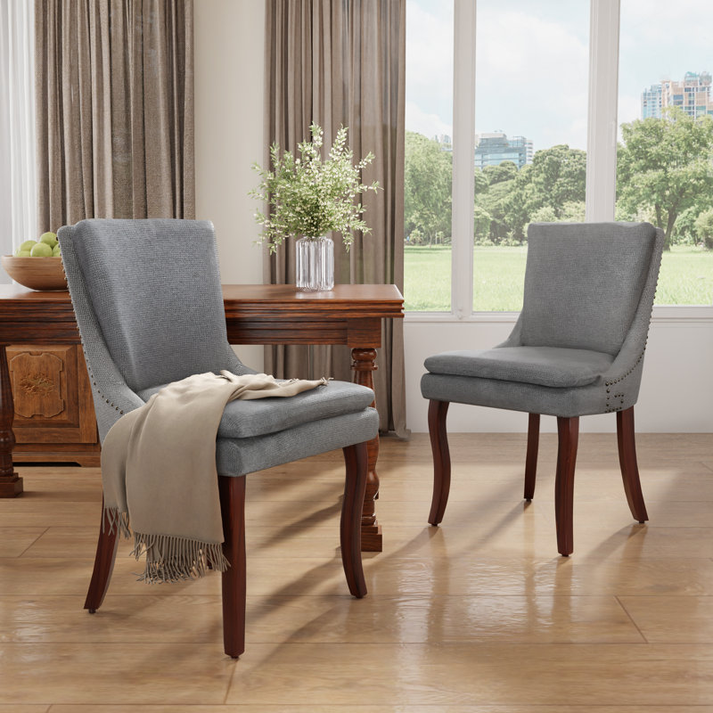 Chenille Double-Layer Cushioned Dining Chairs Side Chairs (Set of 2), Beige, 2