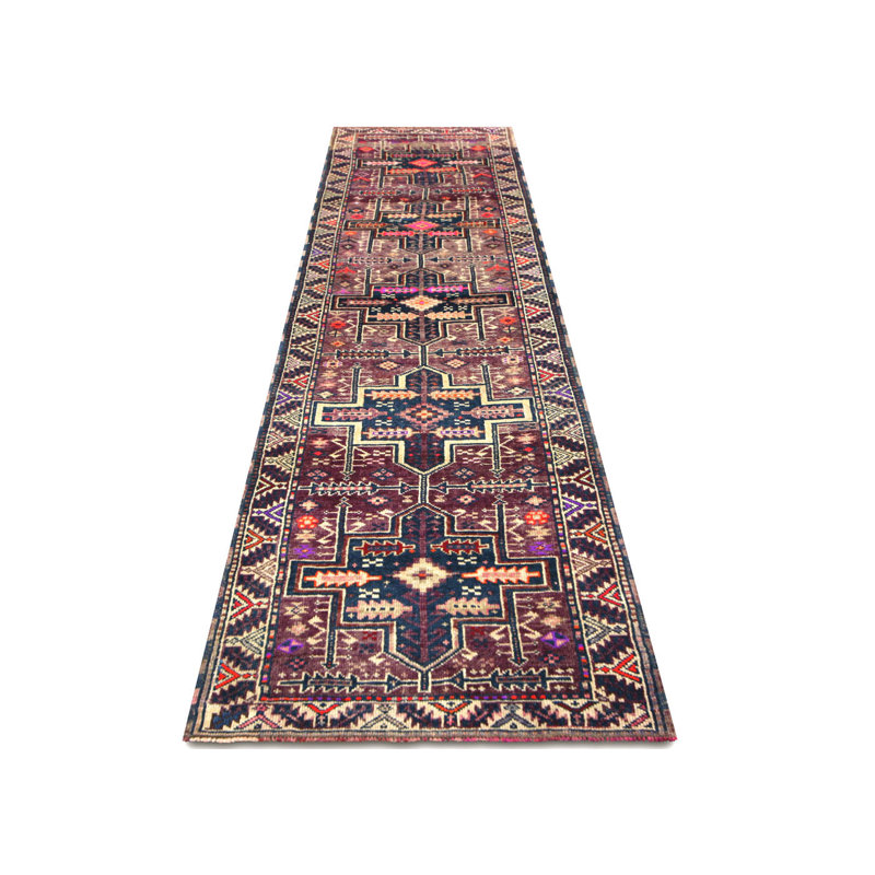 One-of-a-Kind Hand-Knotted 1960s 3' x 11'11" Runner Wool Area Rug in Purple