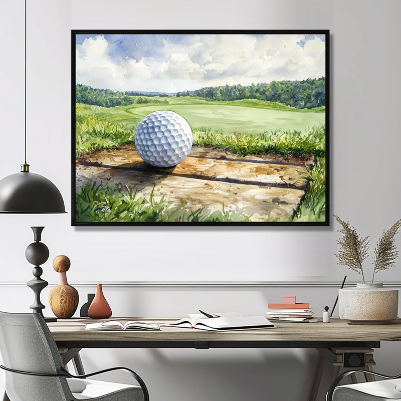 «Greens And Dreams Golf Course Landscape II», art mural sur toile de golf, H 30 po x l 40 po, Cadre flottant, Noir
