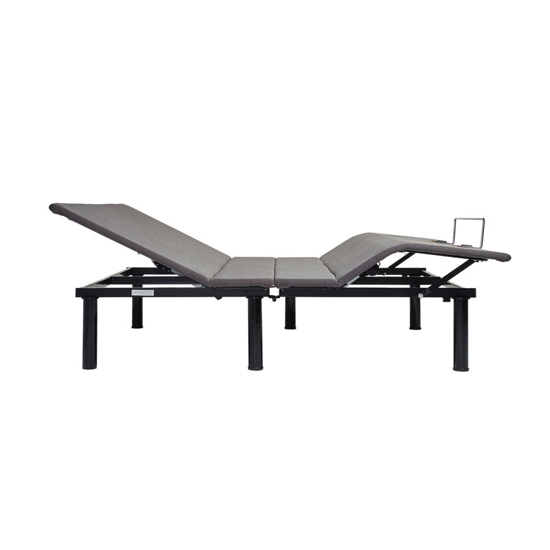 Base de lit réglable très grand divisé - Tête / pied levé, moteur silencieux, réserve de piles, télécommande sans fil, 1 bémol, 2 positions de mémoire, lampe de poche sur la hauteur des pieds (support de 12 po, 8 po et 4 po, réglages silencieux, 4 po), noir