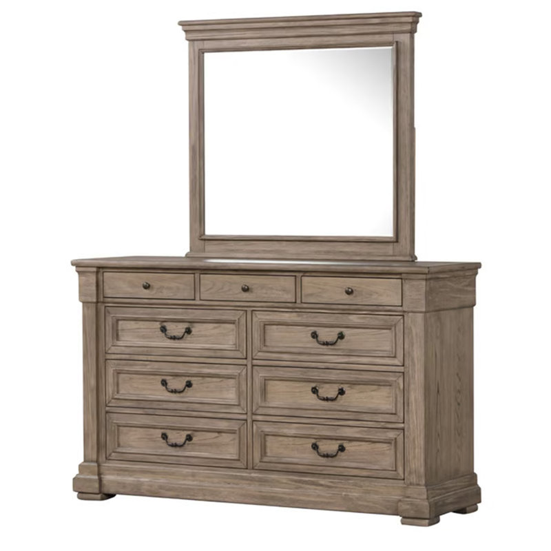 Ensemble de chambre à coucher pour grand lit King, 4 pièces, grande tête de lit à volets, gris vieilli