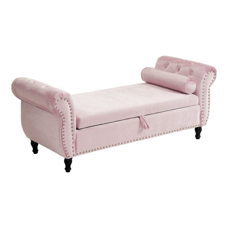 Velvet Multifunctional Storage Rectangular ottoman, Baby Pink