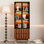 Keit 23,6 po Vitrine 3 niveaux à liqueur, bibliothèque et armoire Mid-Century en bois avec porte en verre