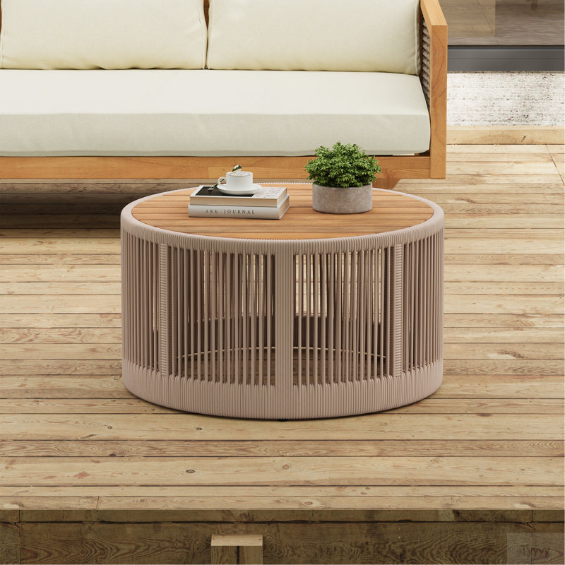 Table basse pour l'extérieur en corde de rotin et bois d'acacia
