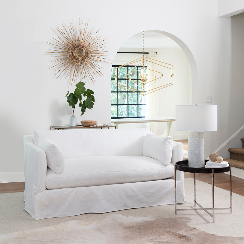 White Linen Shade Mother of Pearl Table Lamp