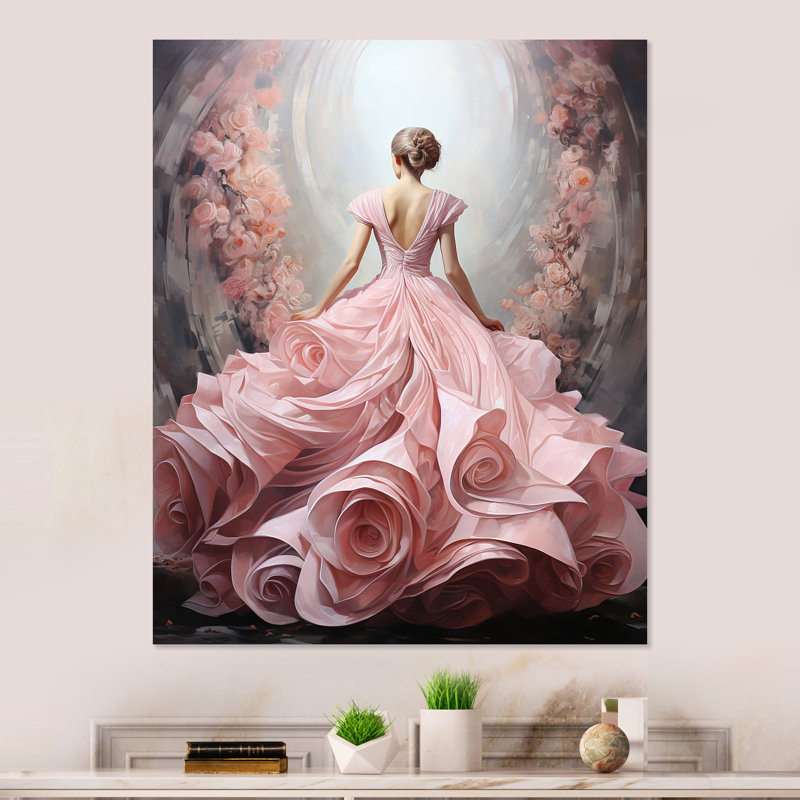 Pink And White Woman Ballet Solitude II - Abstract Spirals Metal Wall Art, 32" H x 16" W x 1" D