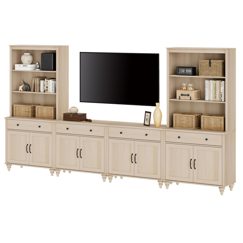 Meuble télé avec bibliothèque Scarlett, Beige