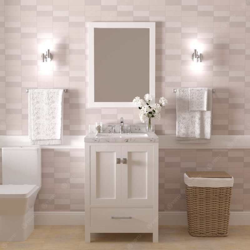 Ensemble de meuble-lavabo simple Latavious, Blanc, Rond