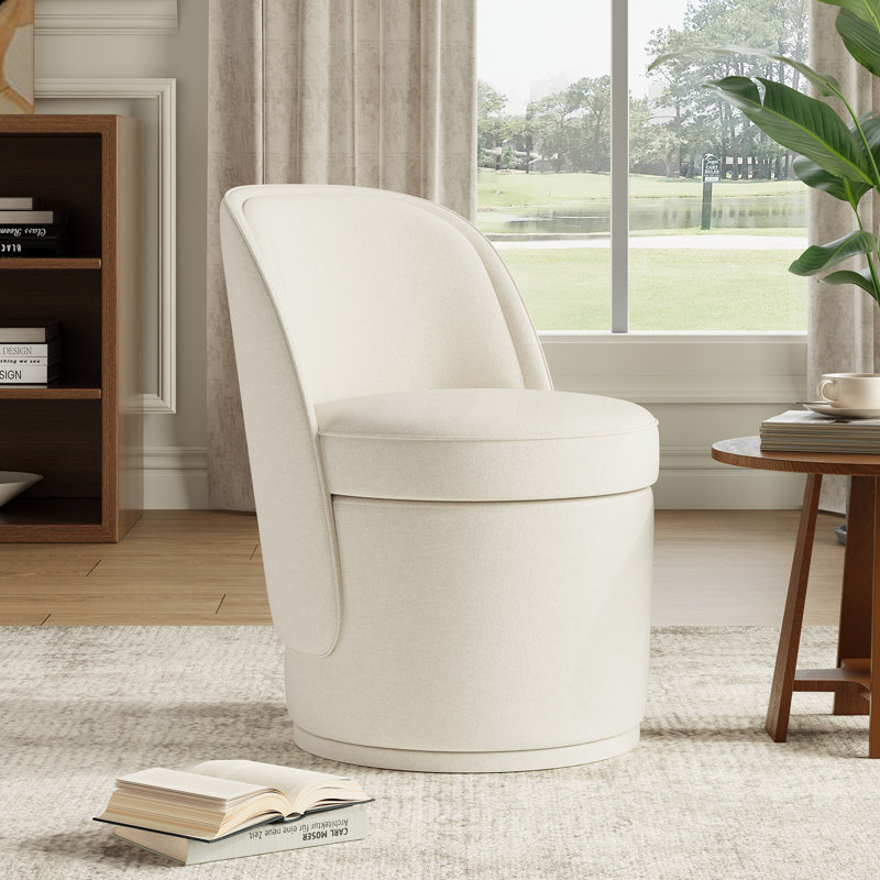 Morden Barrel Swivel Accent Chair with Storage,No Assembly Required, White