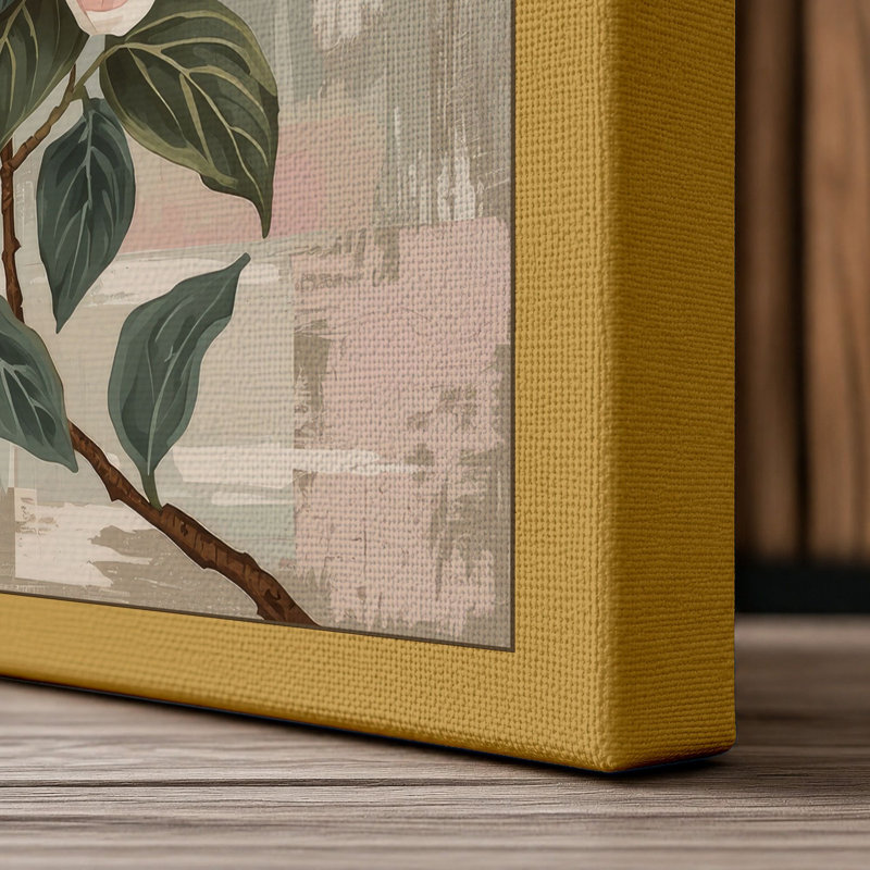 Hibiscus Bloom Botanical - Wrapped Canvas, 30x20 - 76.2 x 50.8 cm, Ochre Border
