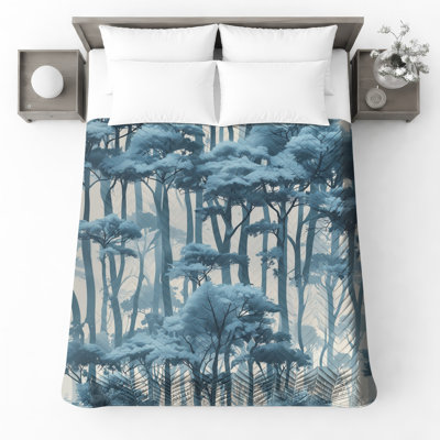 Blue Misty Forest Quilted Bedspread 