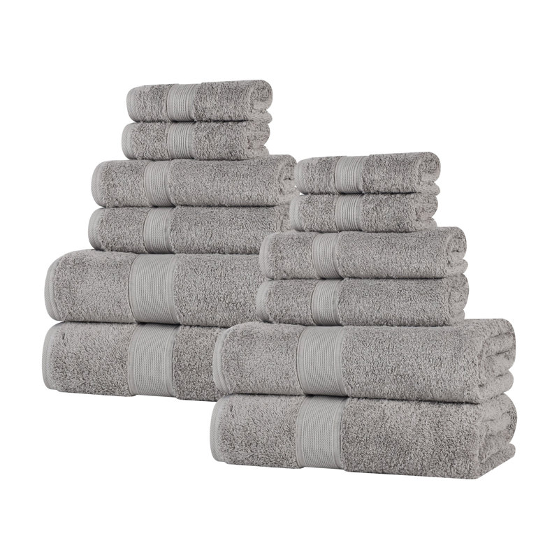 Ensemble de serviettes en coton biologique Lyndon, Argent, Ensemble de 12 pièces