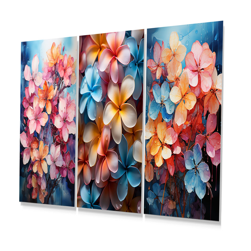 Couleurs tropicales Plumeria Dreams - ensemble de 3 impressions murales en métal Plumeria, H 32 po x l 48 po