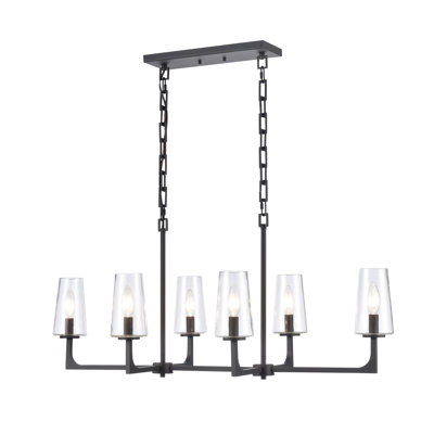 Lustre linéaire à 6 lumières de 36 po de large Fitzroy - Noir mat