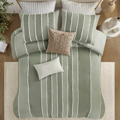 King/ King Size Duvet Cover With Cotton Striped Pattern And Overlap Closure Bedding For Featuring White