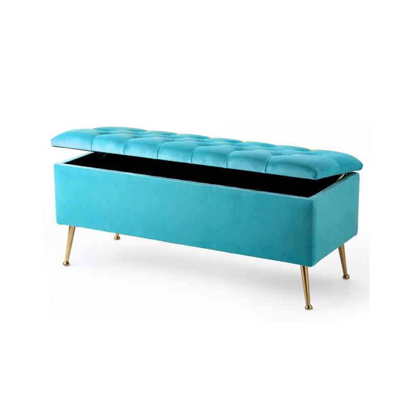 Amara Wide Velvet Tufted Rectangle Storage Ottoman Footstool Upholstered Bench with Legs for Living Room & Bedroom, Teal