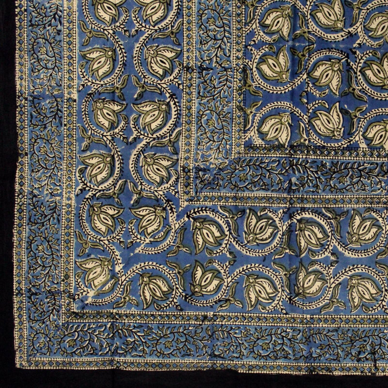 Navasart Floral 100% Cotton Tablecloth, Blue