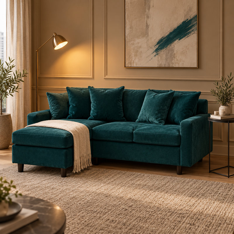 Mitzi Compact 3 Seater Corner Sofa , Teal Velvet