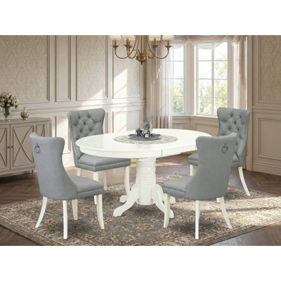 5 Piece Kitchen Table Set Includes an Oval Dining Table with Removable leaf and 4 Chairs, linen white