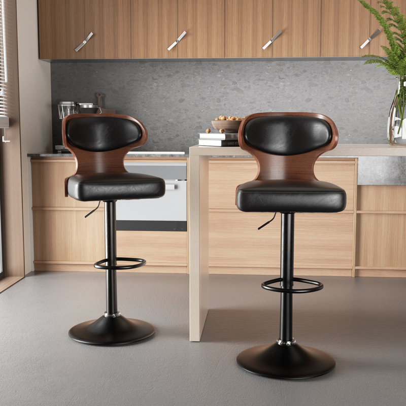 Tabourets de bar rotatifs modernes réglables, ensemble de 2, Noir