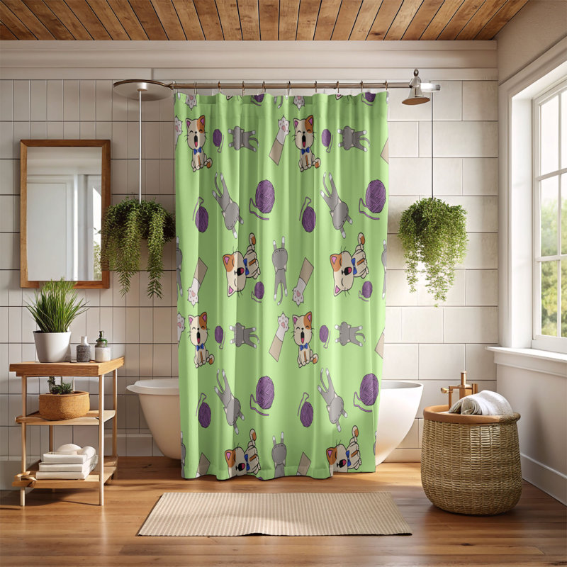 Rideau de douche standard 1 pièce Kitty Love, H 74 po x l 71 po