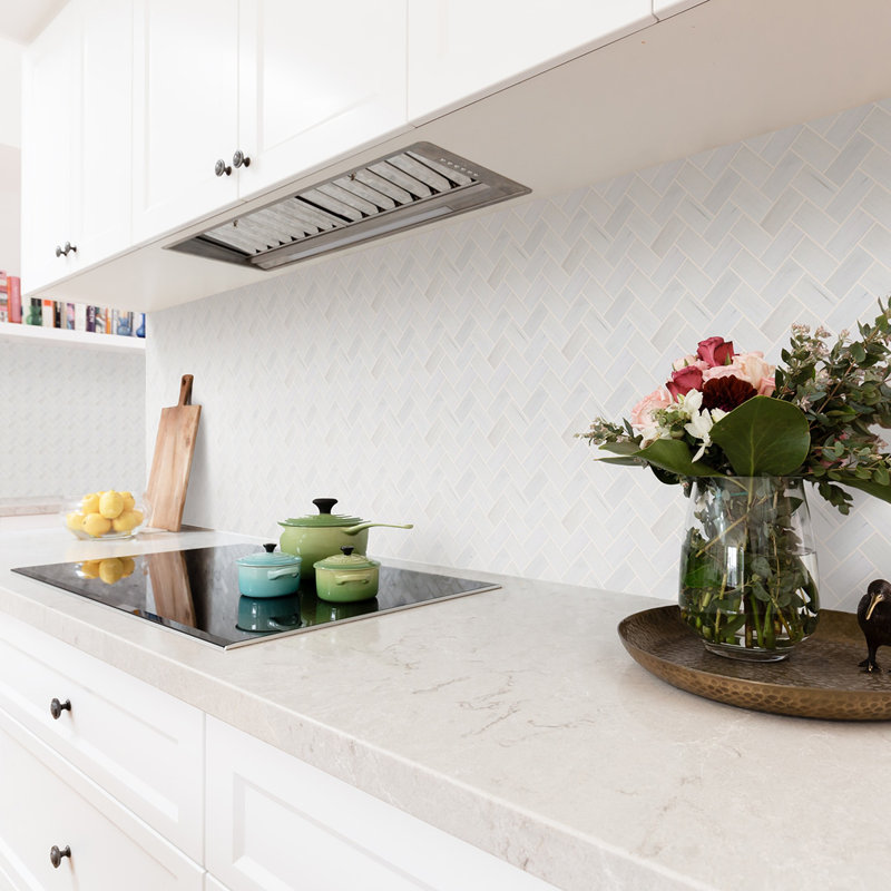 Bianco Dolomiti 12" x 12" Marble Herringbone Mosaic Wall & Floor Tile