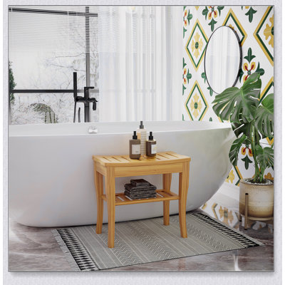 Banc de douche long en bambou avec tablette de rangement, parfait pour une utilisation intérieure et extérieure, durable et élégant