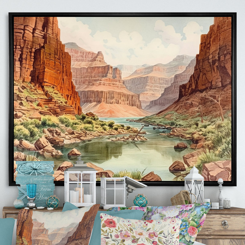Paysage de canyon sur toile, H 16 po x l 32 po x P 1 po, Cadre flottant noir