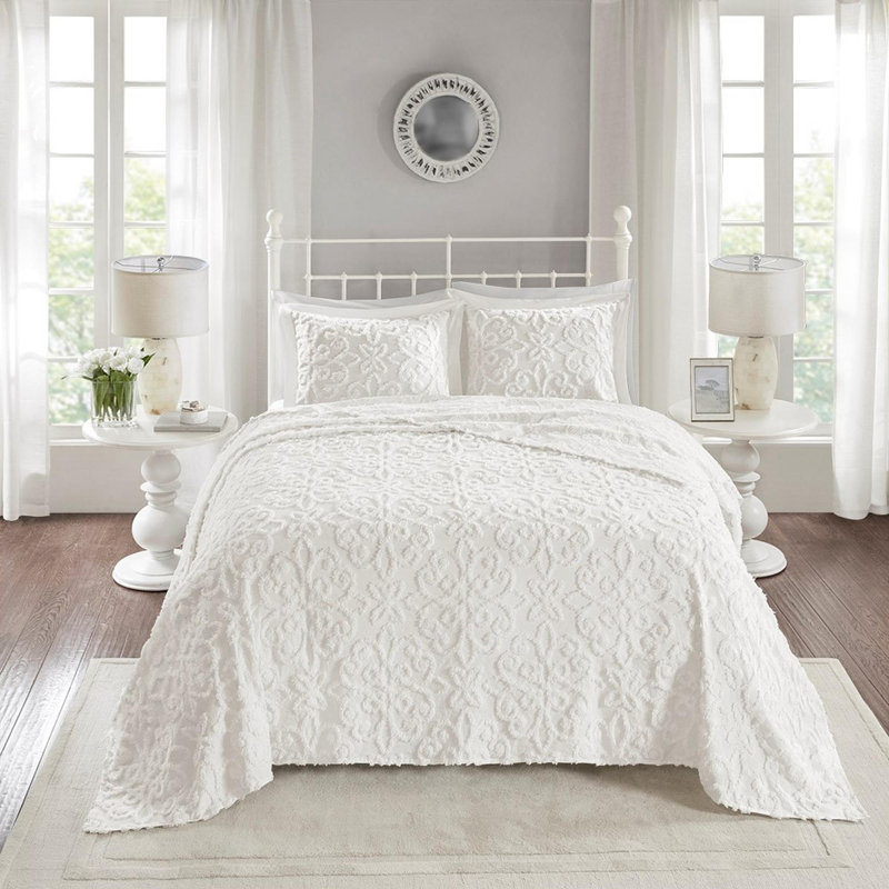 Tufted Cotton bedspread 3 piece set, Full Bedspread + 2 Standard Shams, Off White