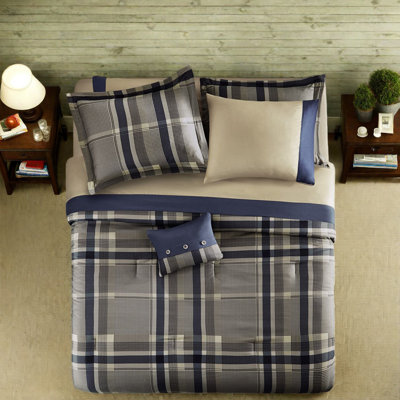 Ensembles de literie confortables en polyester avec motif écossais bleu marine moderne