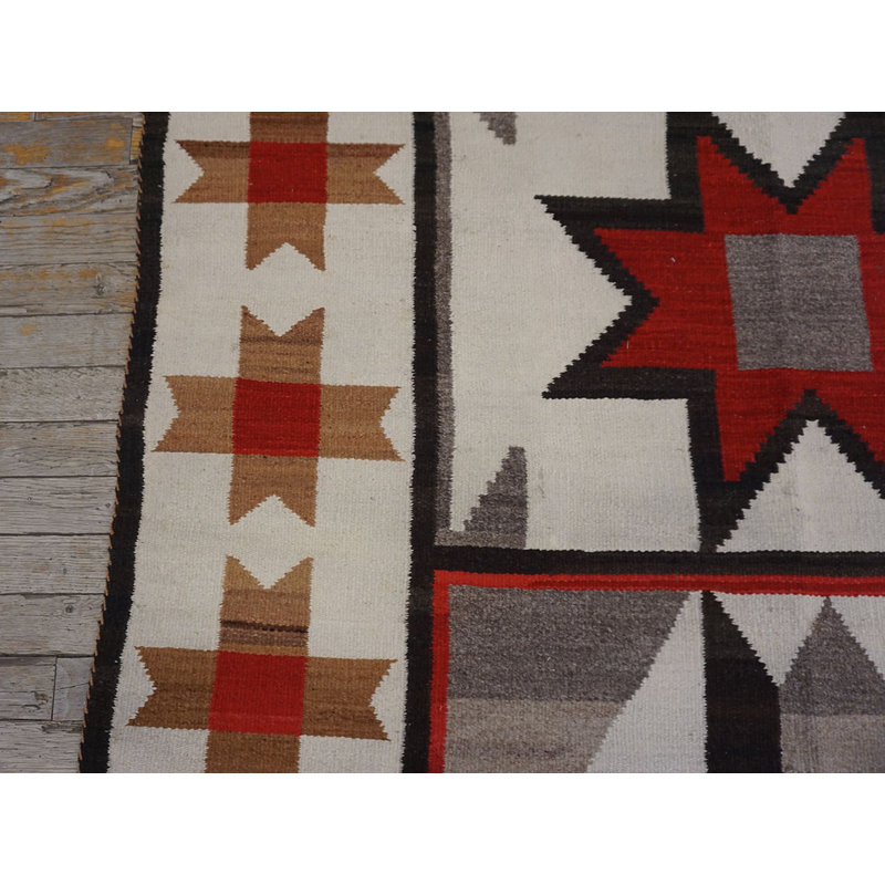Antique Native American Navajo Wool Gray Tribal Flat Weave Rug